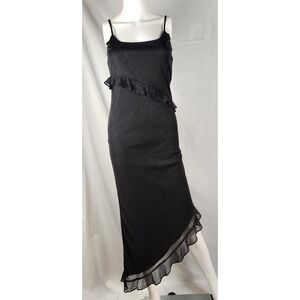 VTG 90s Soda Blu Black Glitter‑Textured Whimsygoth Evening Dress S